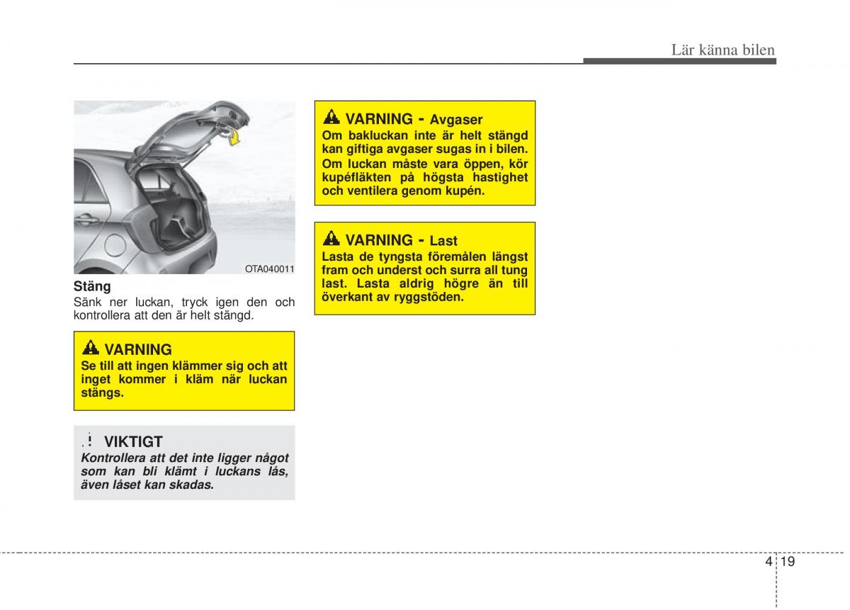 KIA Picanto II 2 instruktionsbok / page 89