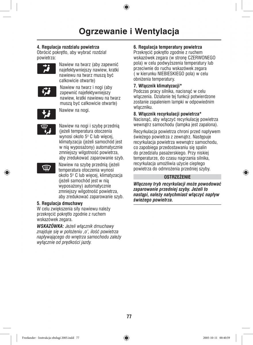 Land Rover Freelander I 1 instrukcja obslugi / page 77