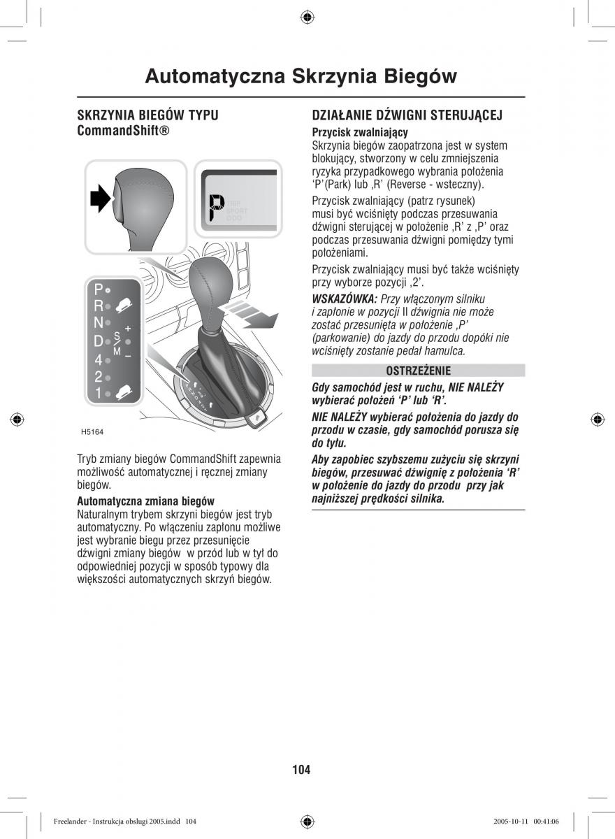 Land Rover Freelander I 1 instrukcja obslugi / page 104