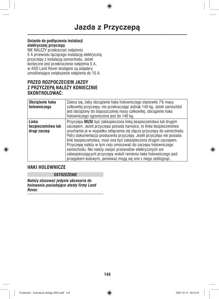 Land Rover Freelander I 1 instrukcja obslugi / page 144