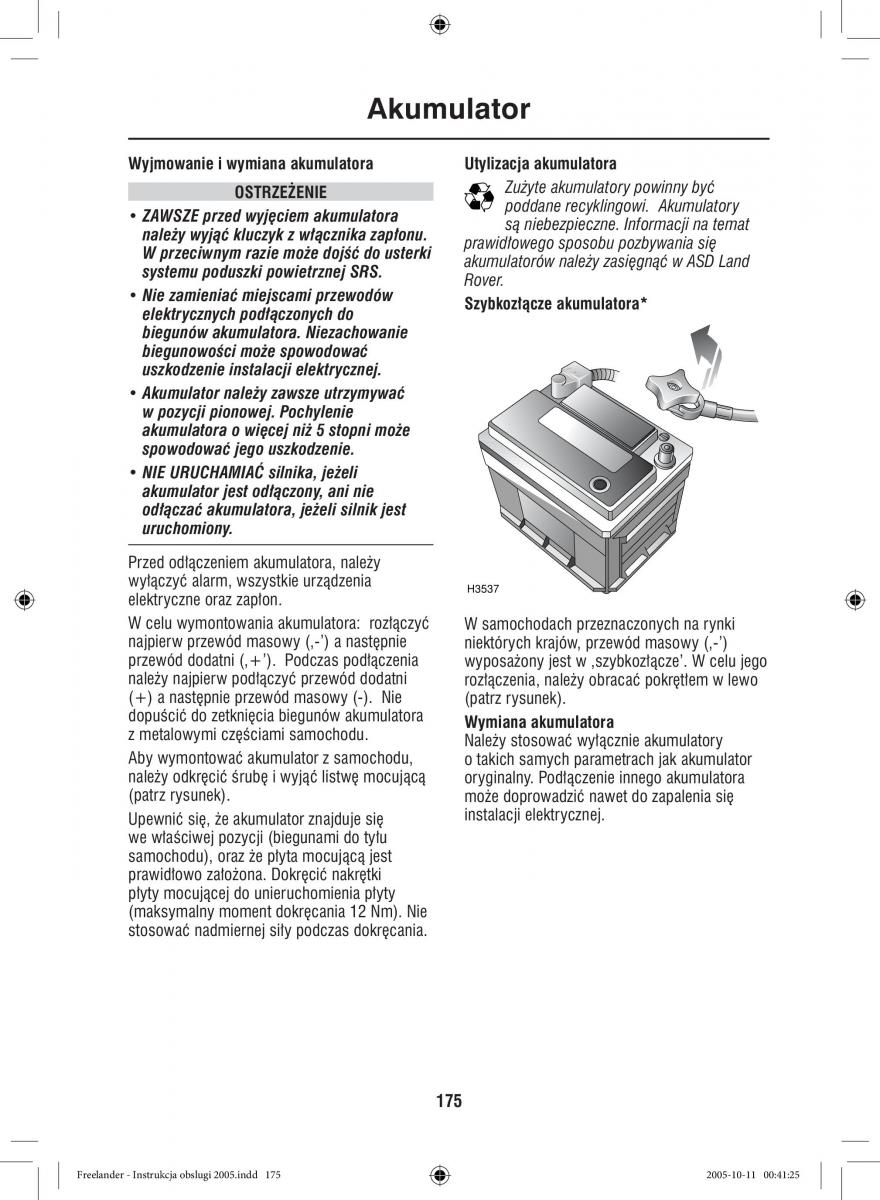 Land Rover Freelander I 1 instrukcja obslugi / page 175