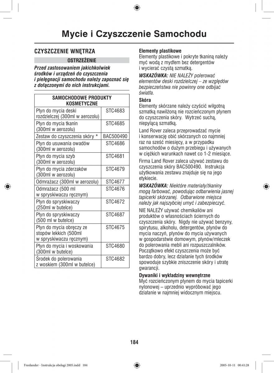 Land Rover Freelander I 1 instrukcja obslugi / page 184