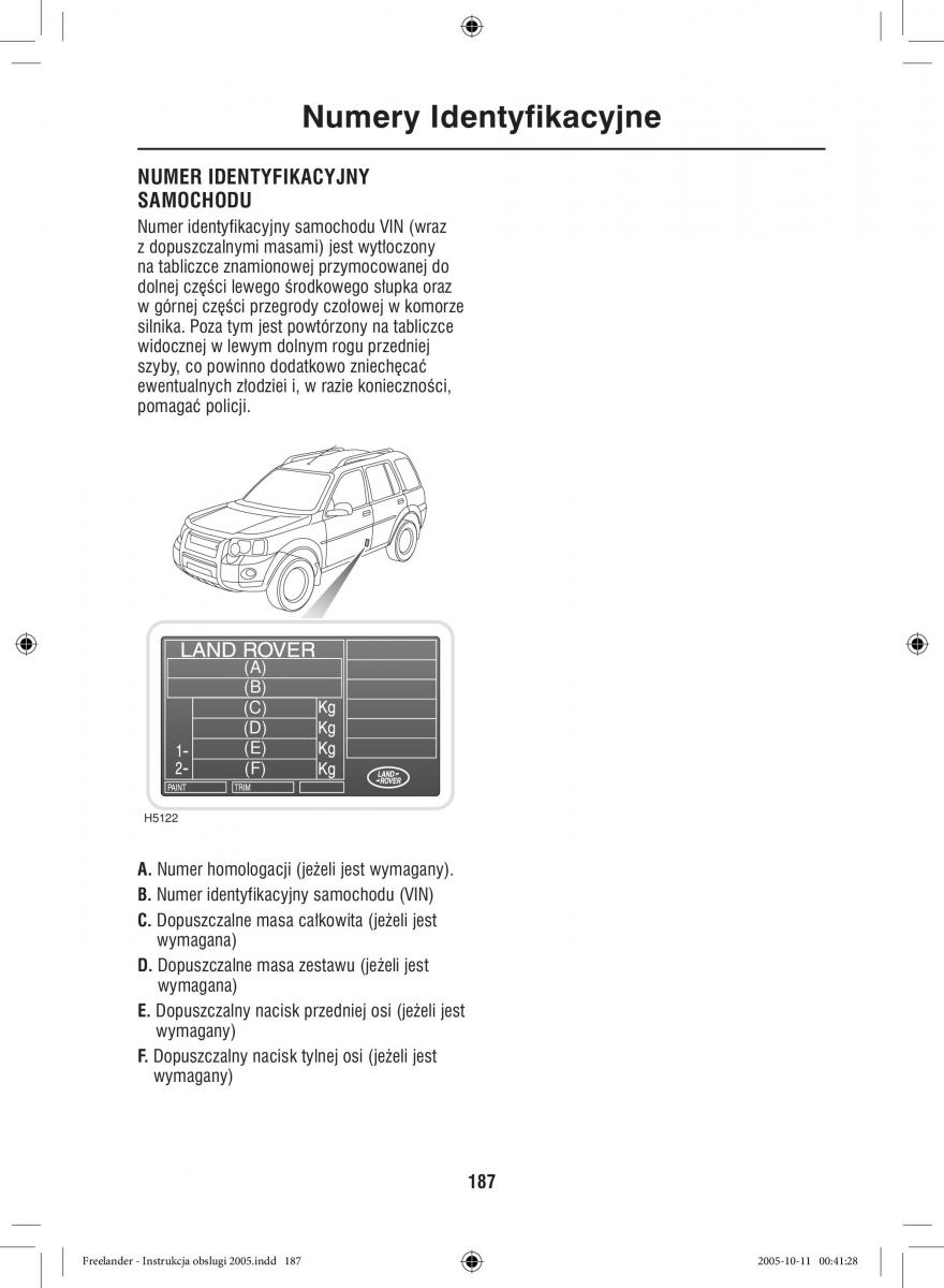 Land Rover Freelander I 1 instrukcja obslugi / page 187