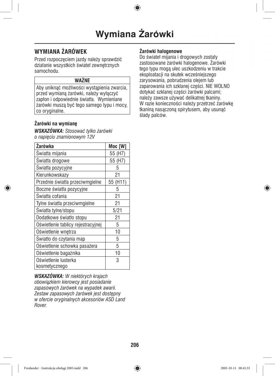 Land Rover Freelander I 1 instrukcja obslugi / page 206