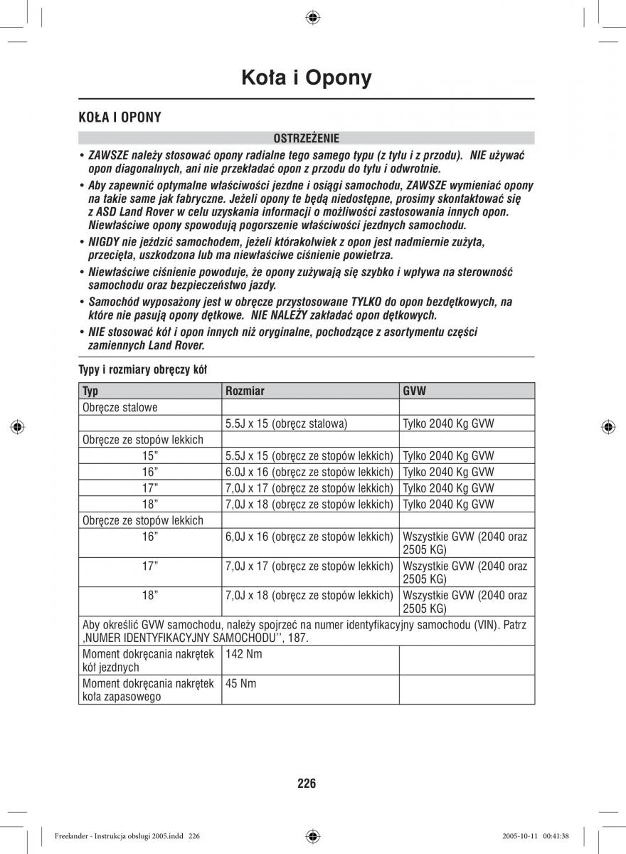 Land Rover Freelander I 1 instrukcja obslugi / page 226