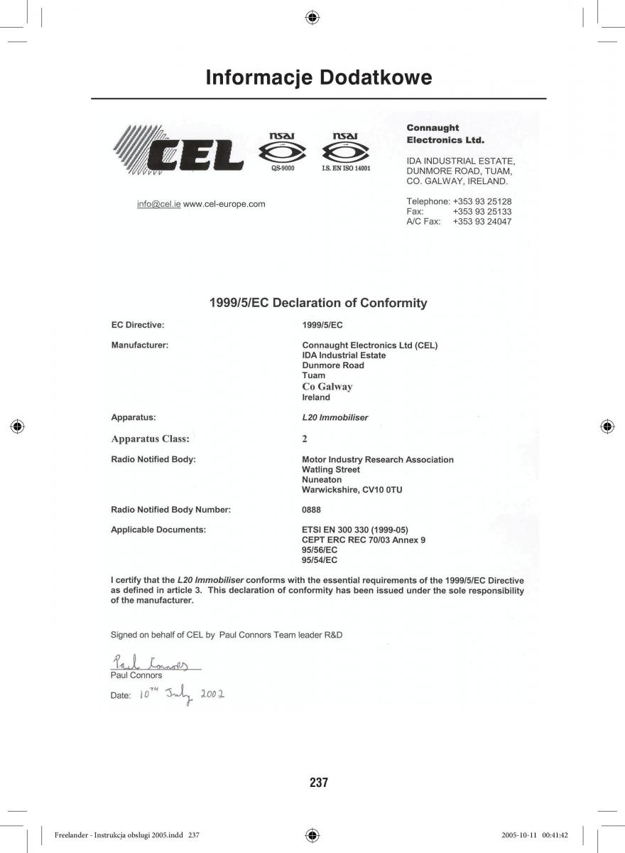 Land Rover Freelander I 1 instrukcja obslugi / page 237