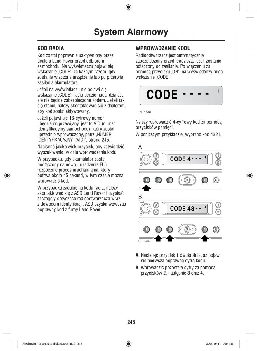 Land Rover Freelander I 1 instrukcja obslugi / page 243