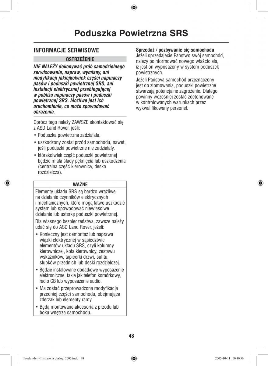 Land Rover Freelander I 1 instrukcja obslugi / page 48