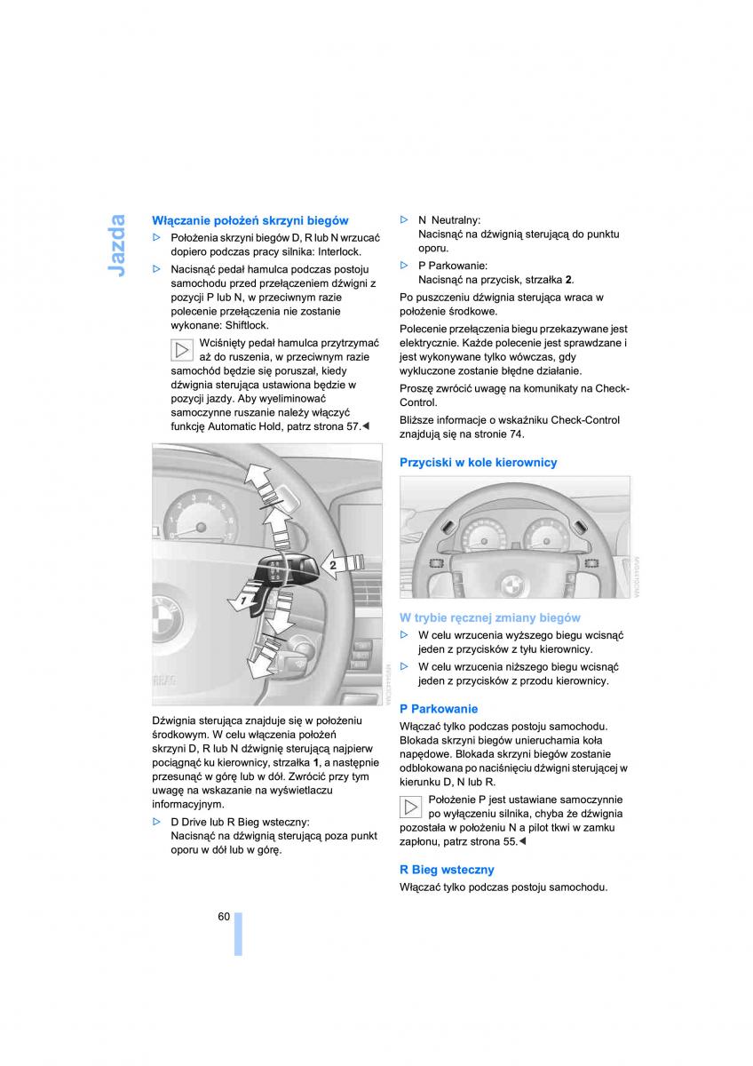 BMW 7 E65 E66 E67 instrukcja obslugi / page 62