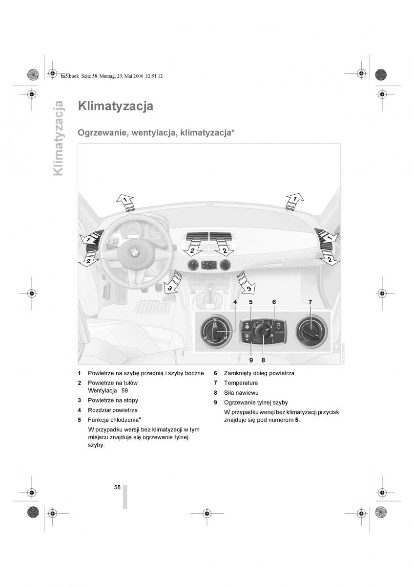 BMW Z4 E85 E86 instrukcja obslugi / page 59