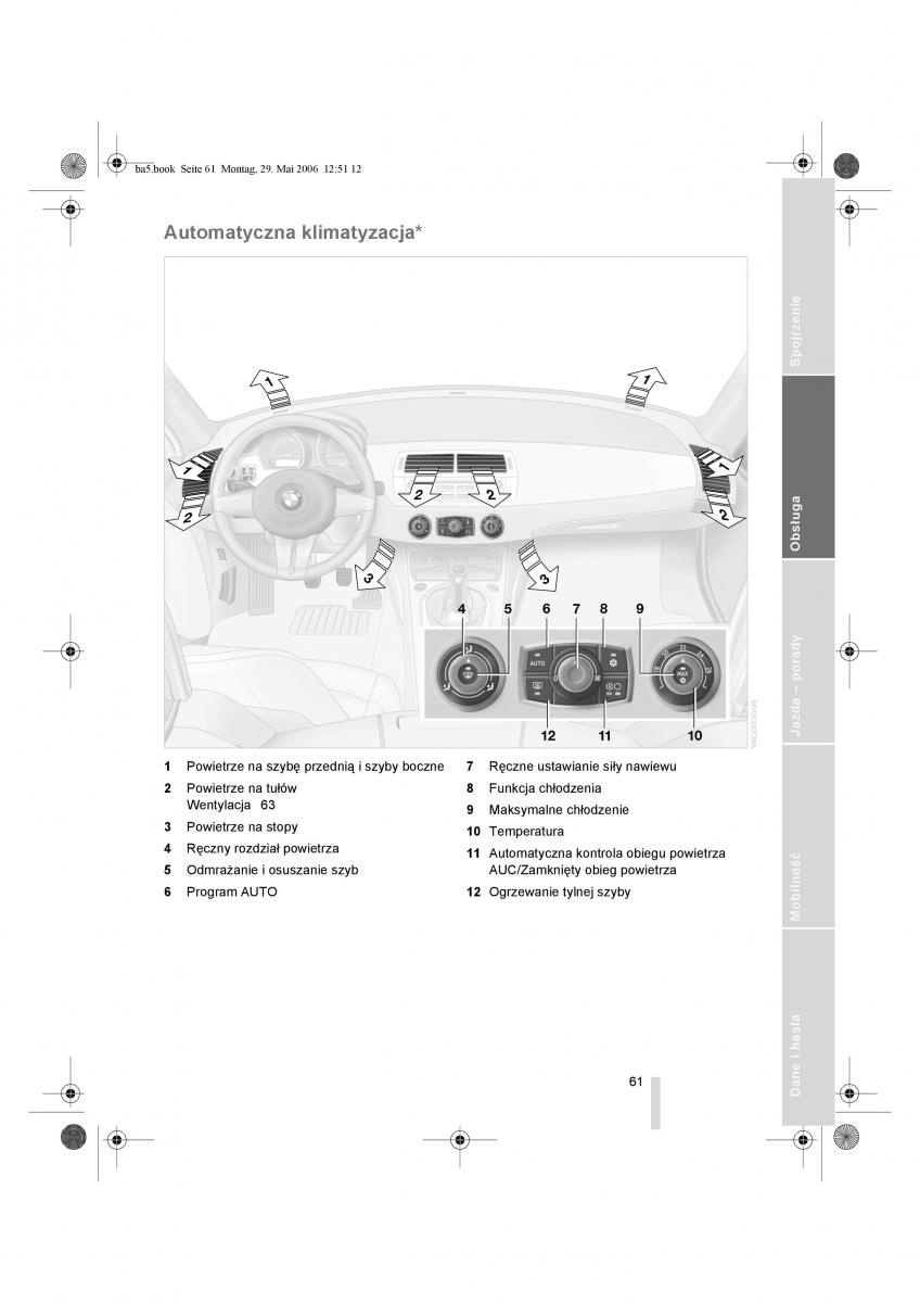 BMW Z4 E85 E86 instrukcja obslugi / page 62