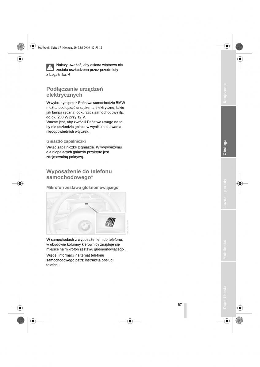 BMW Z4 E85 E86 instrukcja obslugi / page 68