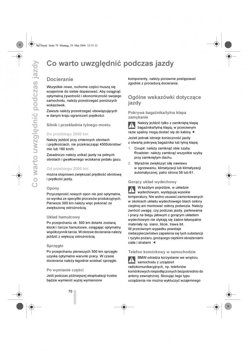 BMW Z4 E85 E86 instrukcja obslugi / page 71