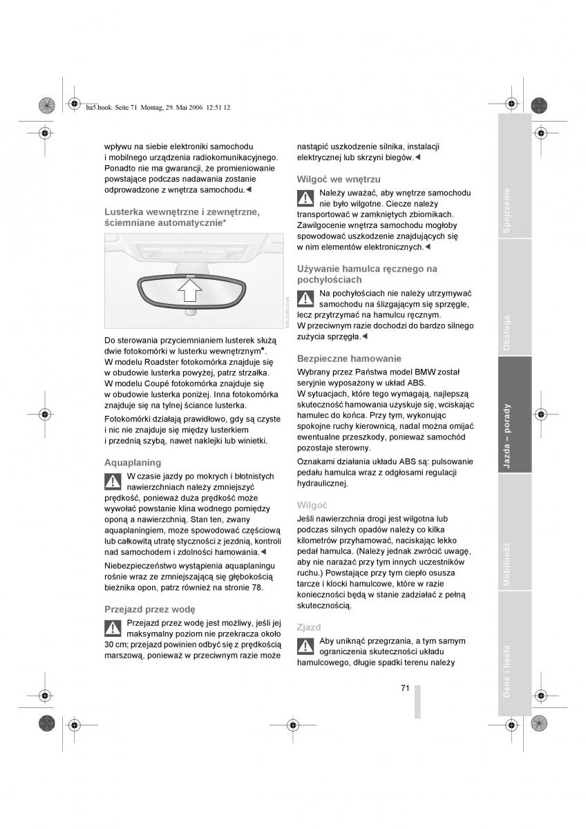 BMW Z4 E85 E86 instrukcja obslugi / page 72