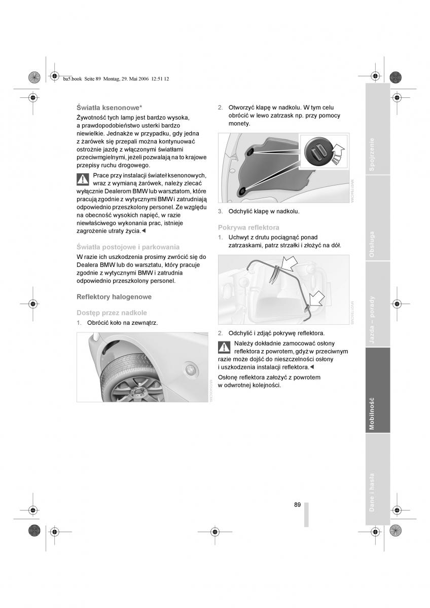 BMW Z4 E85 E86 instrukcja obslugi / page 90