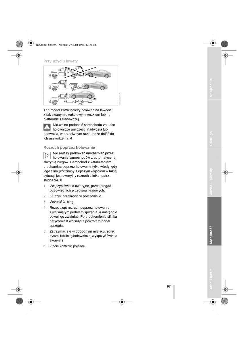 BMW Z4 E85 E86 instrukcja obslugi / page 98