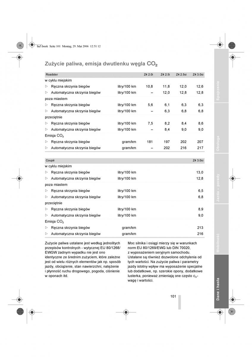 BMW Z4 E85 E86 instrukcja obslugi / page 102