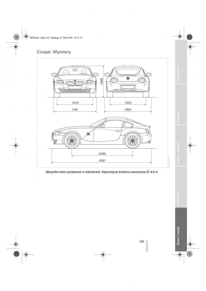 BMW Z4 E85 E86 instrukcja obslugi / page 104