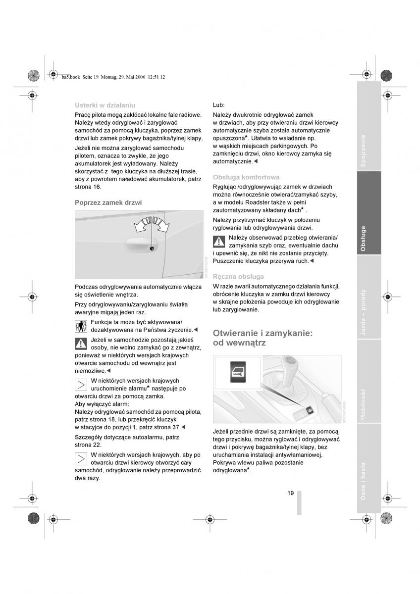 BMW Z4 E85 E86 instrukcja obslugi / page 20