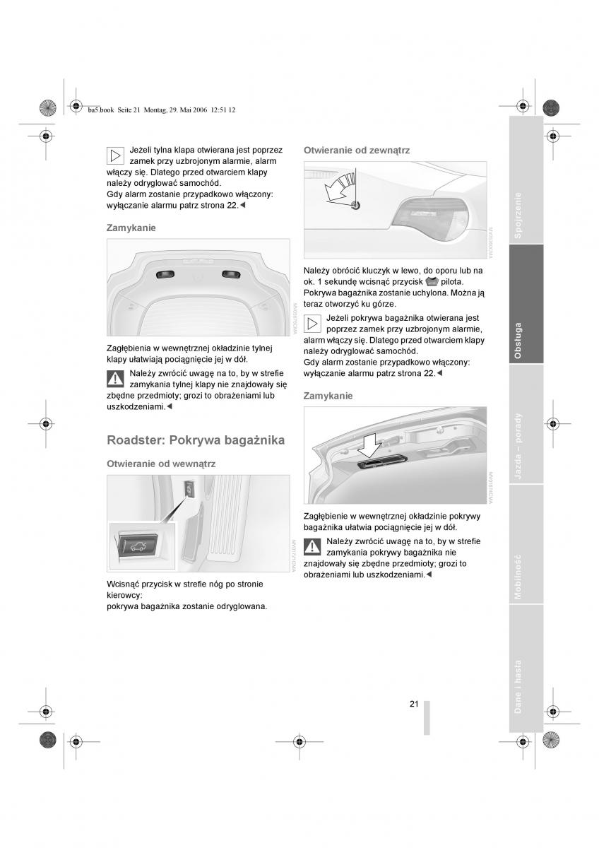 BMW Z4 E85 E86 instrukcja obslugi / page 22