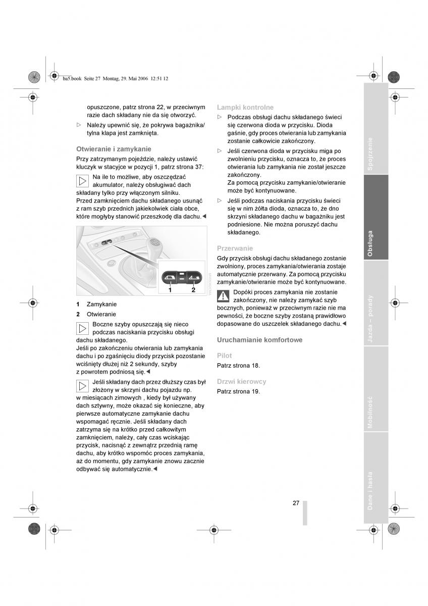 BMW Z4 E85 E86 instrukcja obslugi / page 28