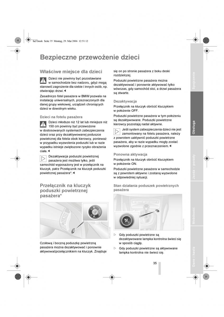 BMW Z4 E85 E86 instrukcja obslugi / page 36