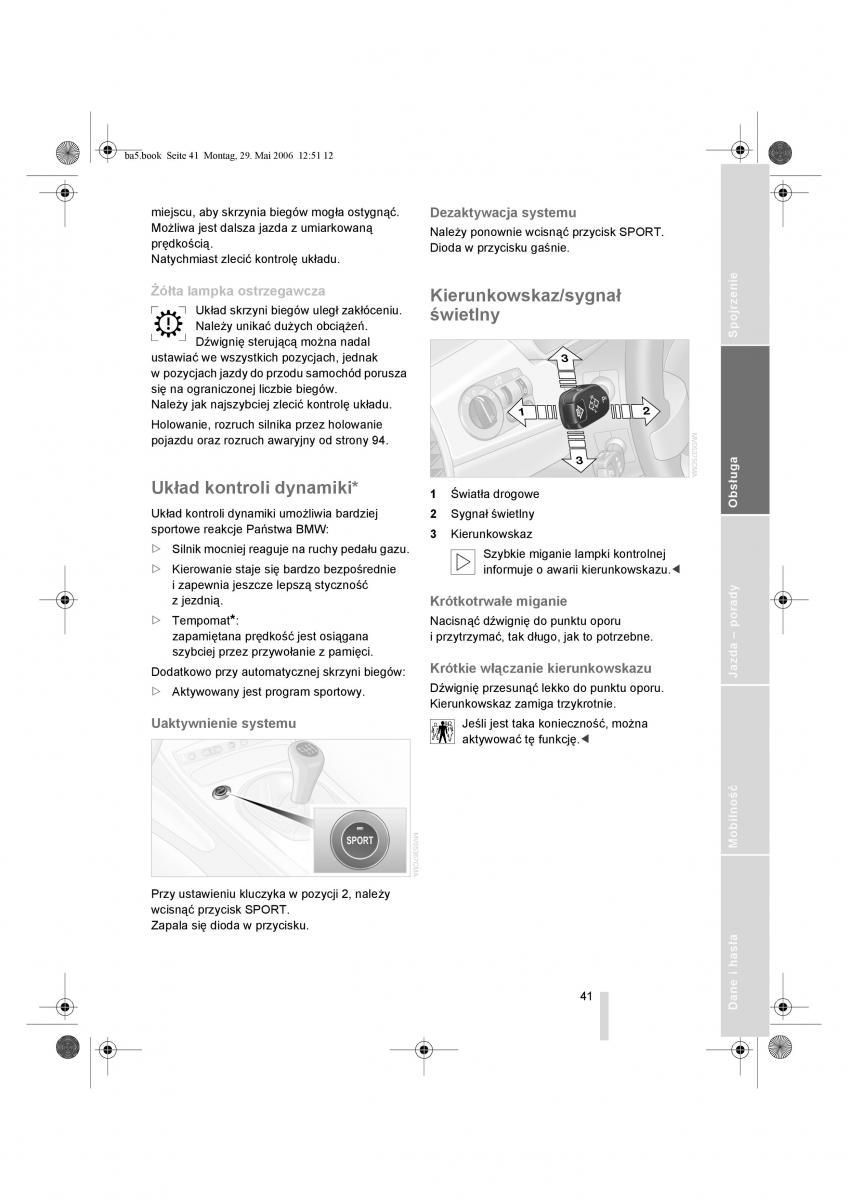 BMW Z4 E85 E86 instrukcja obslugi / page 42