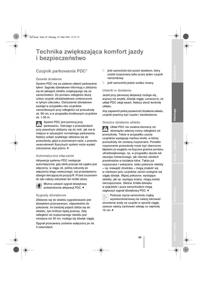 BMW Z4 E85 E86 instrukcja obslugi / page 50