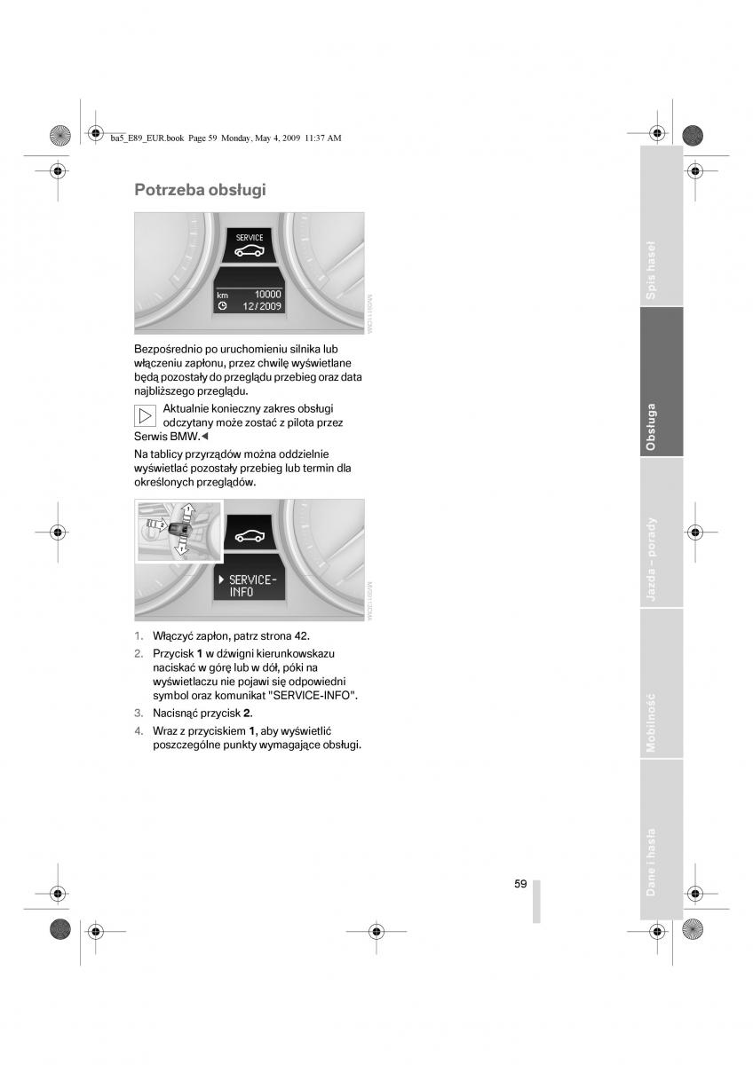 BMW Z4 E89 instrukcja obslugi / page 60