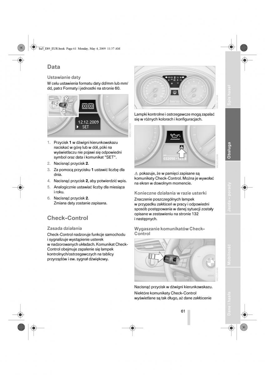 BMW Z4 E89 instrukcja obslugi / page 62