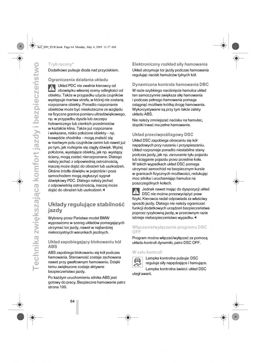 BMW Z4 E89 instrukcja obslugi / page 65