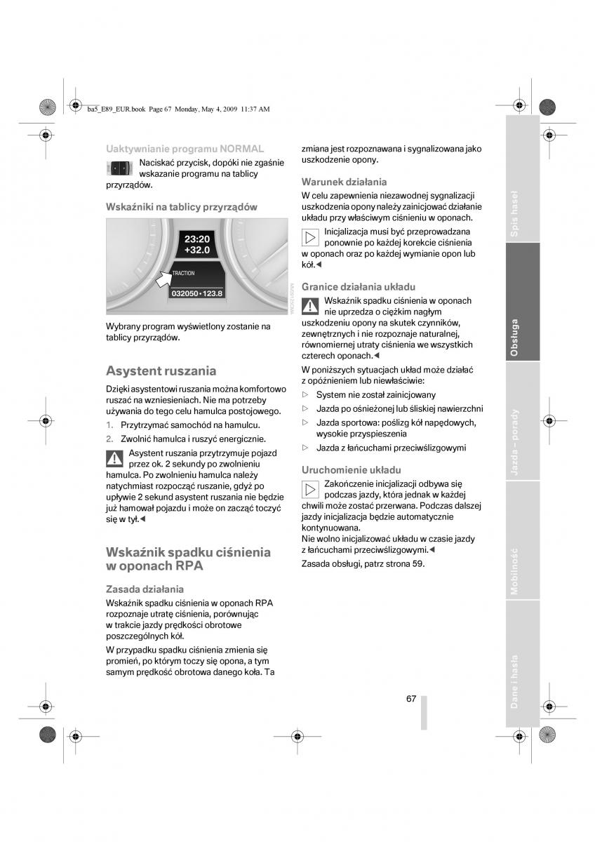 BMW Z4 E89 instrukcja obslugi / page 68