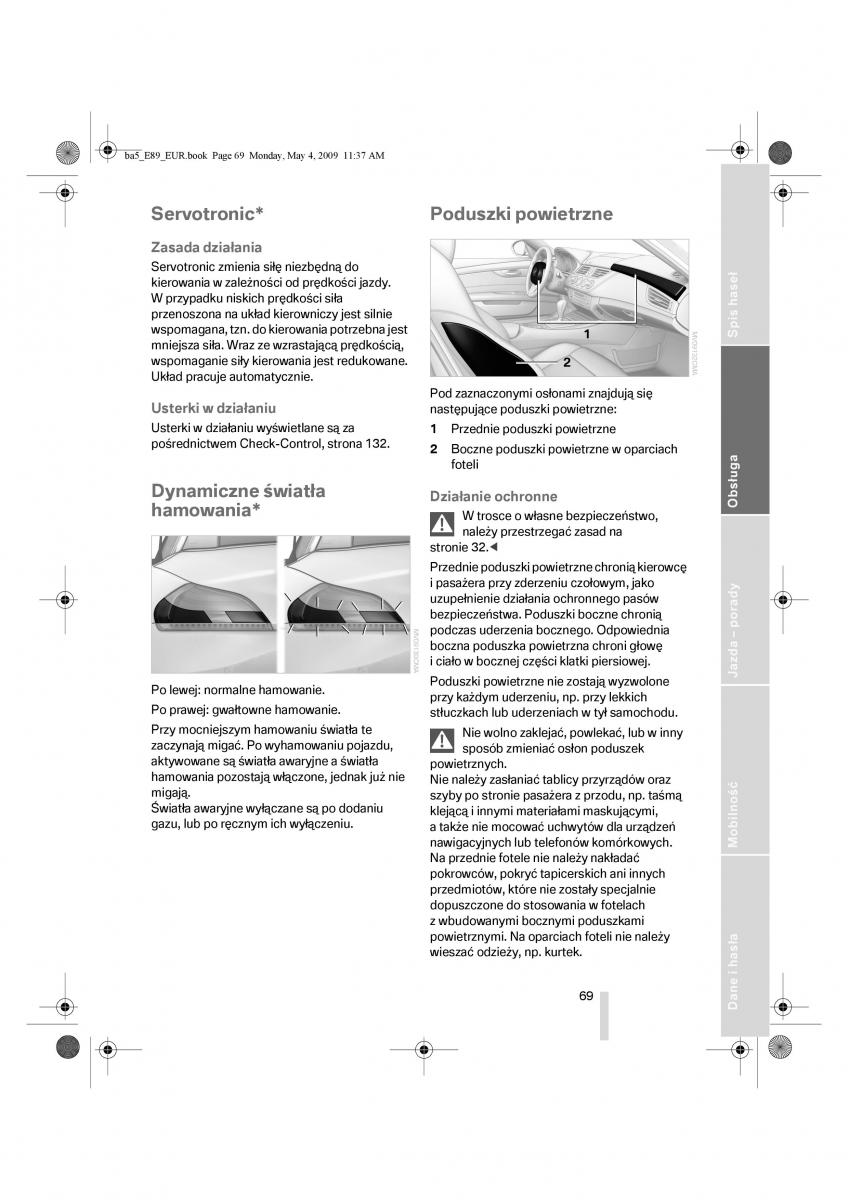 BMW Z4 E89 instrukcja obslugi / page 70