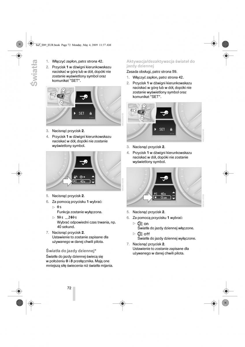 BMW Z4 E89 instrukcja obslugi / page 73