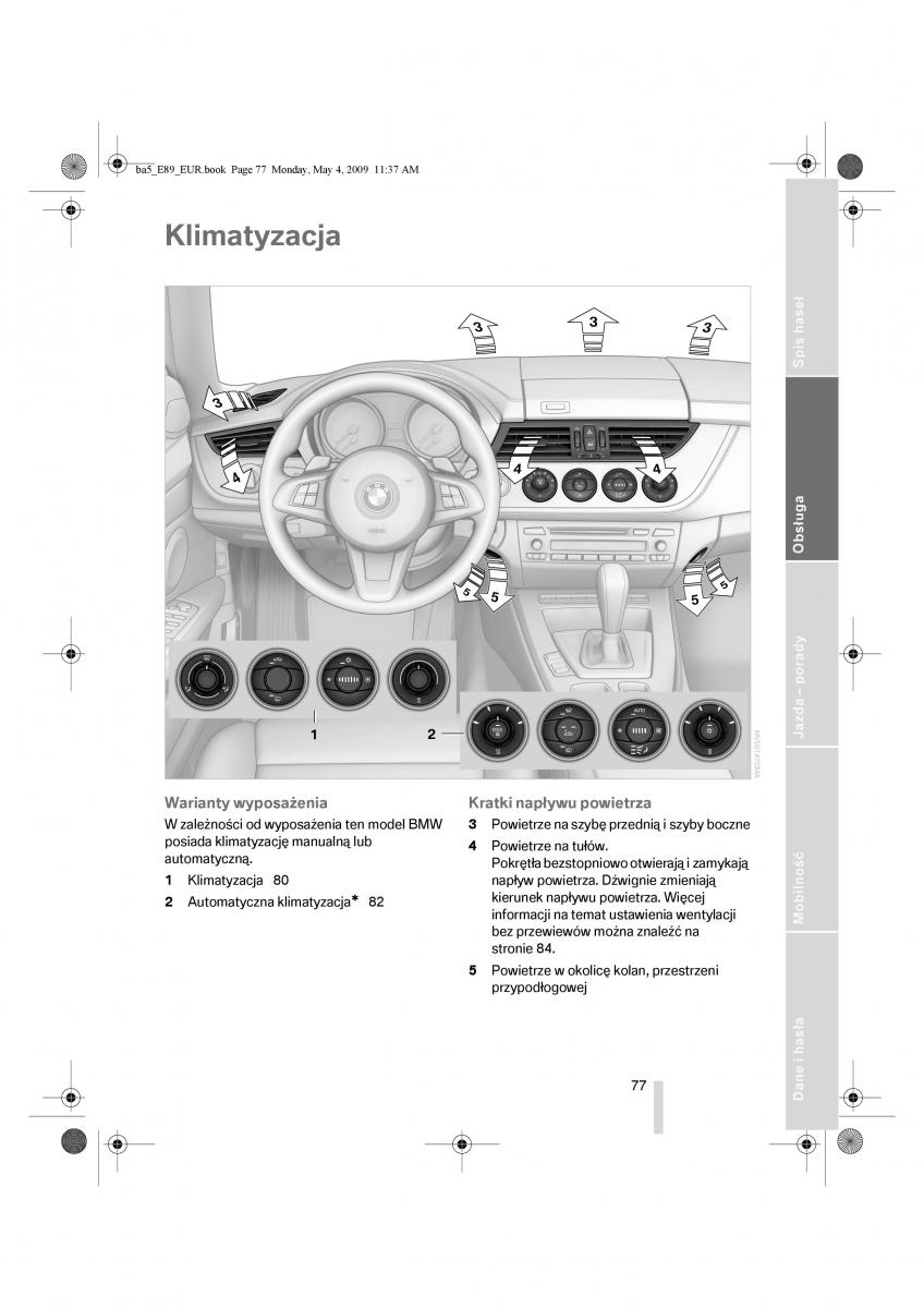 BMW Z4 E89 instrukcja obslugi / page 78