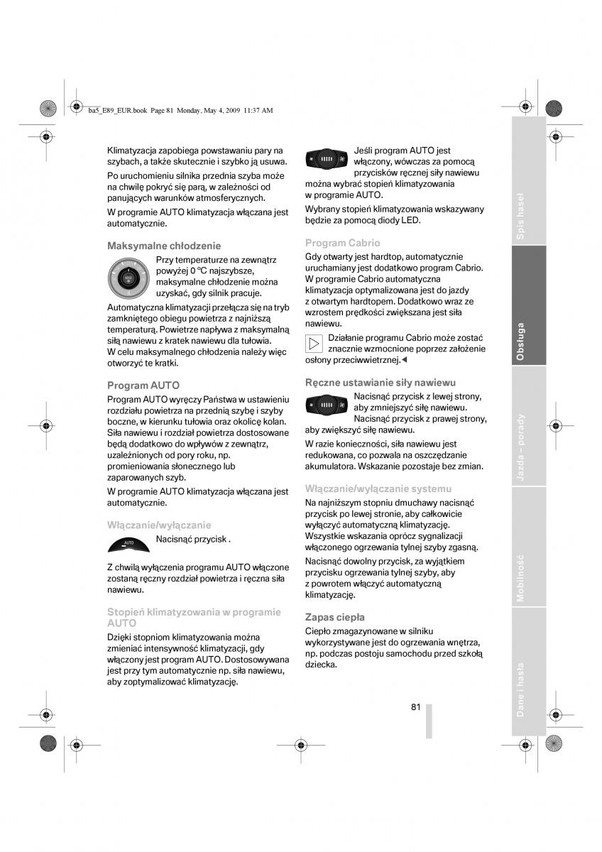 BMW Z4 E89 instrukcja obslugi / page 82