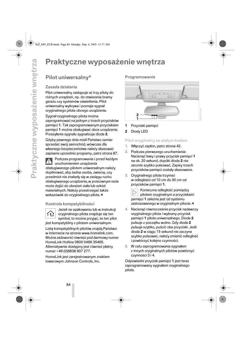 BMW Z4 E89 instrukcja obslugi / page 85