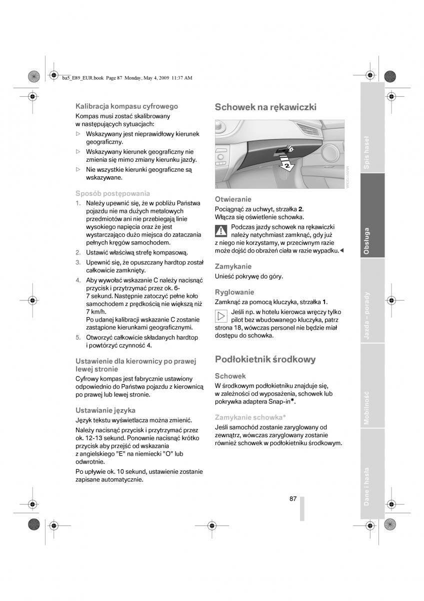 BMW Z4 E89 instrukcja obslugi / page 88