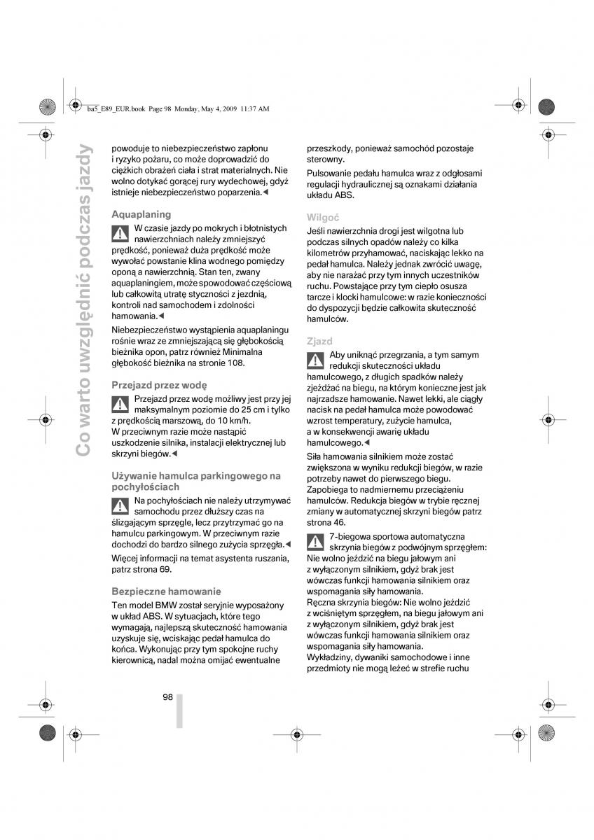 BMW Z4 E89 instrukcja obslugi / page 99