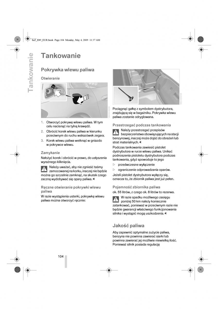 BMW Z4 E89 instrukcja obslugi / page 105