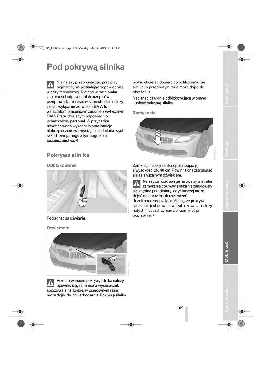 BMW Z4 E89 instrukcja obslugi / page 110