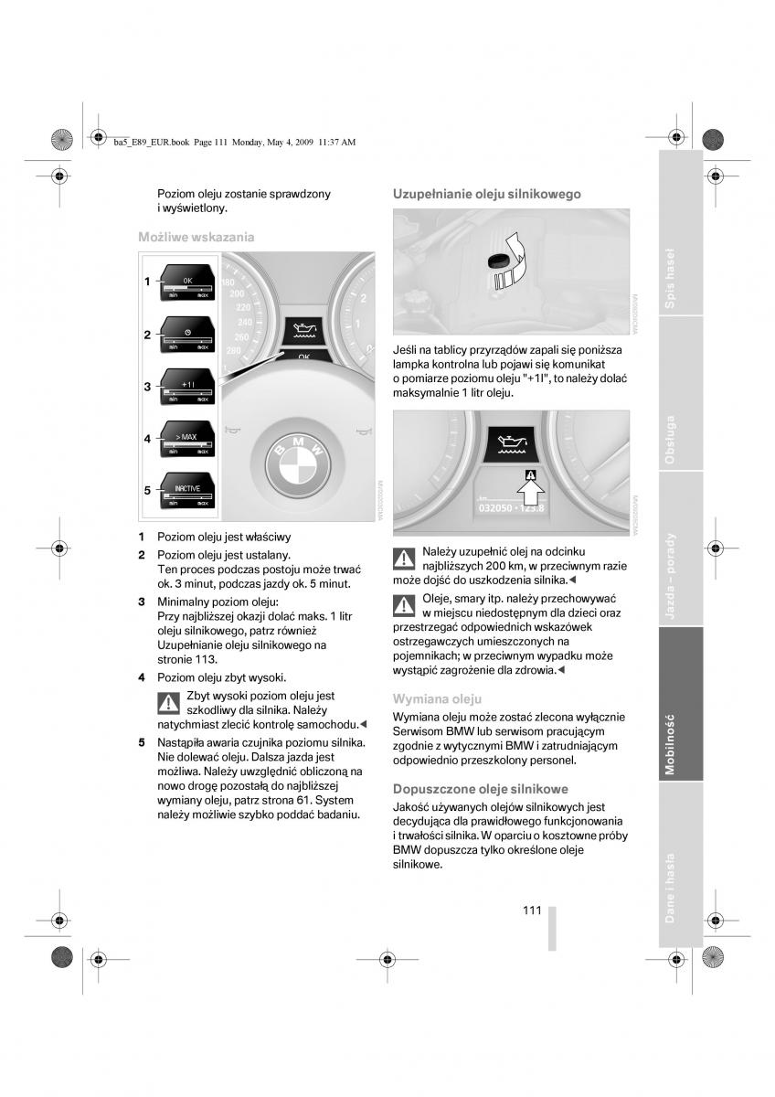 BMW Z4 E89 instrukcja obslugi / page 112