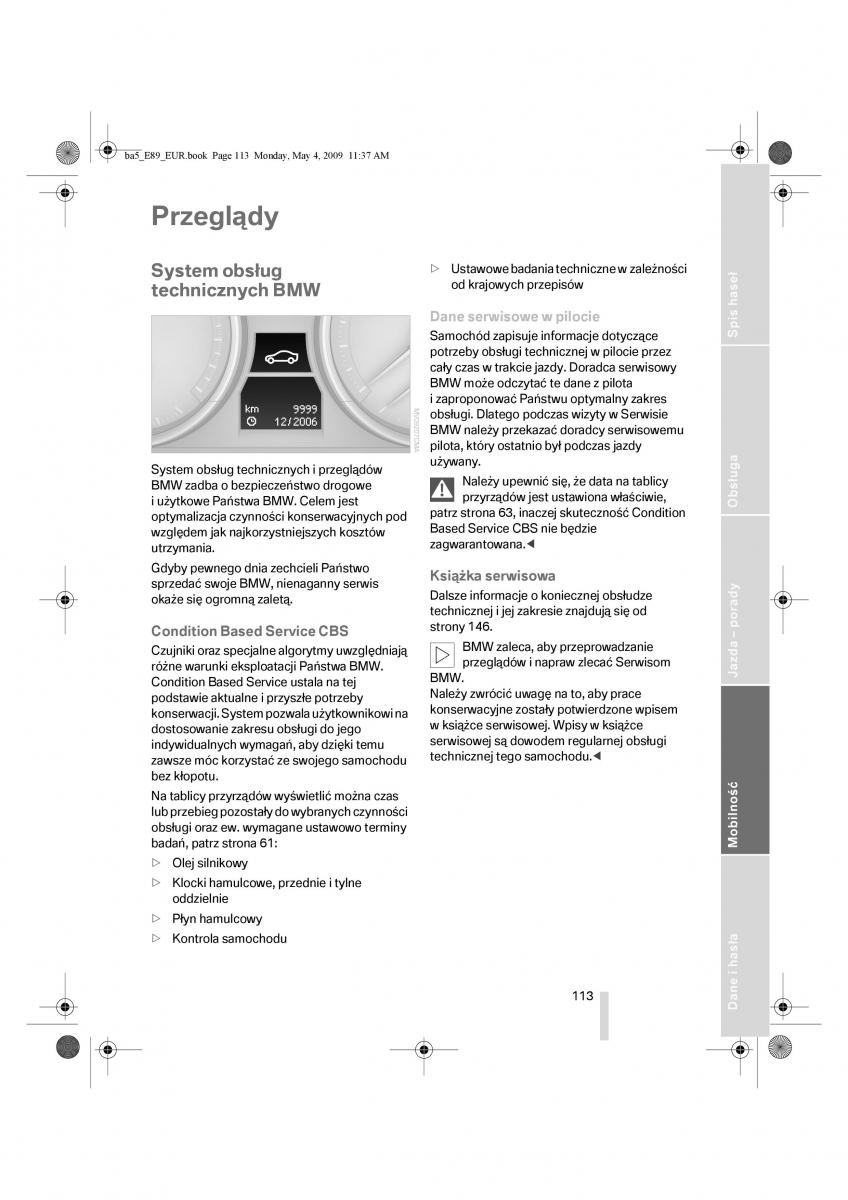 BMW Z4 E89 instrukcja obslugi / page 114