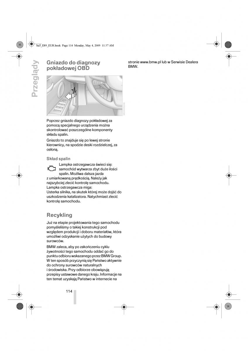 BMW Z4 E89 instrukcja obslugi / page 115