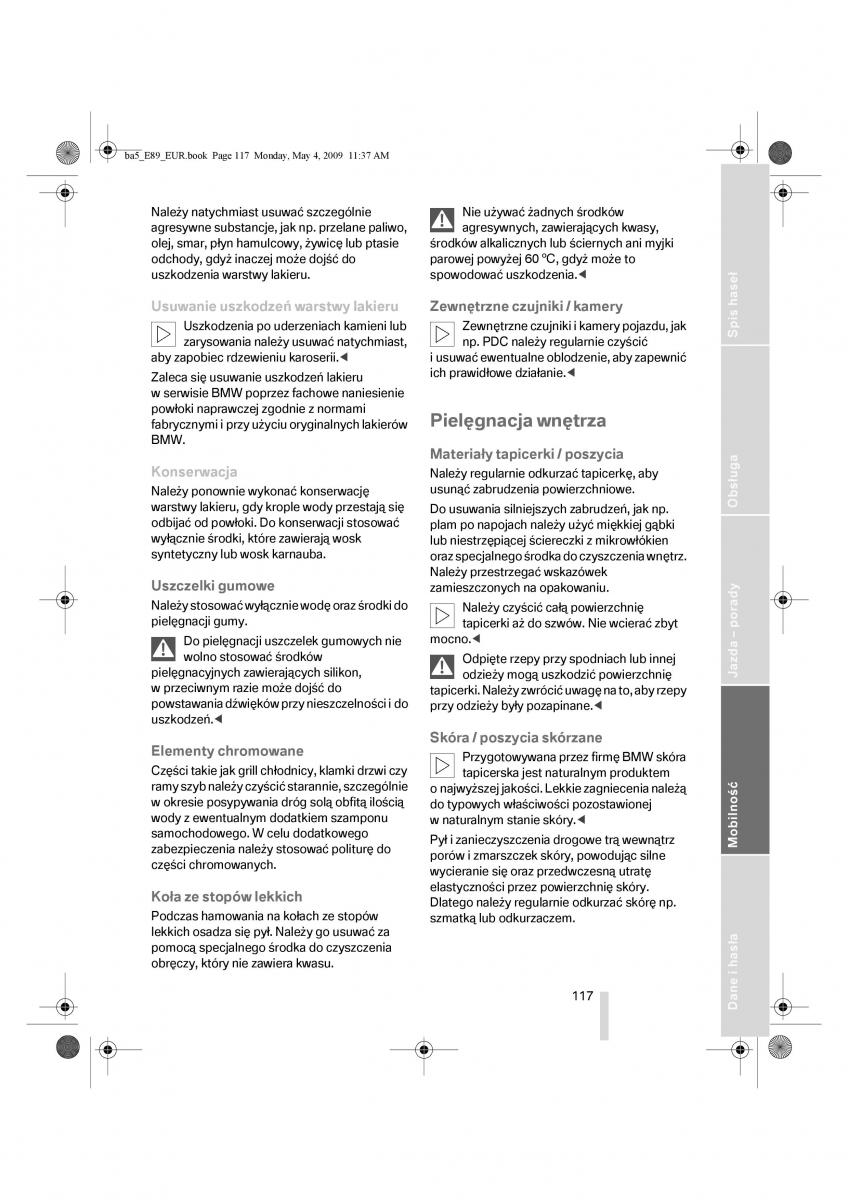 BMW Z4 E89 instrukcja obslugi / page 118