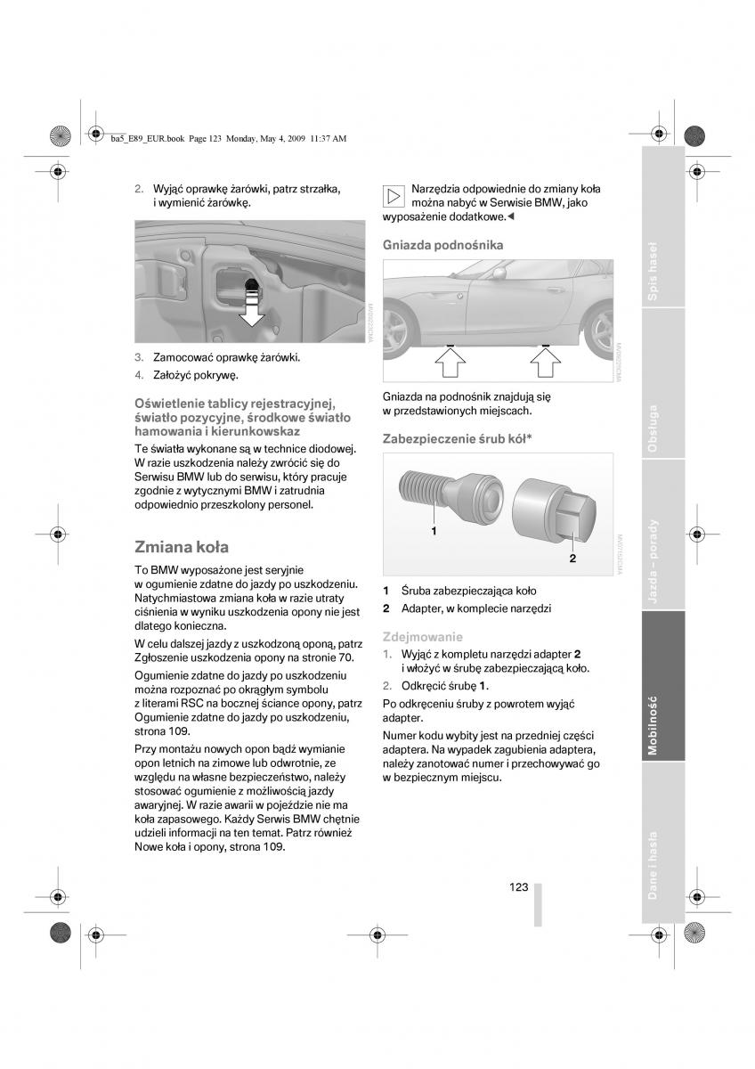 BMW Z4 E89 instrukcja obslugi / page 124