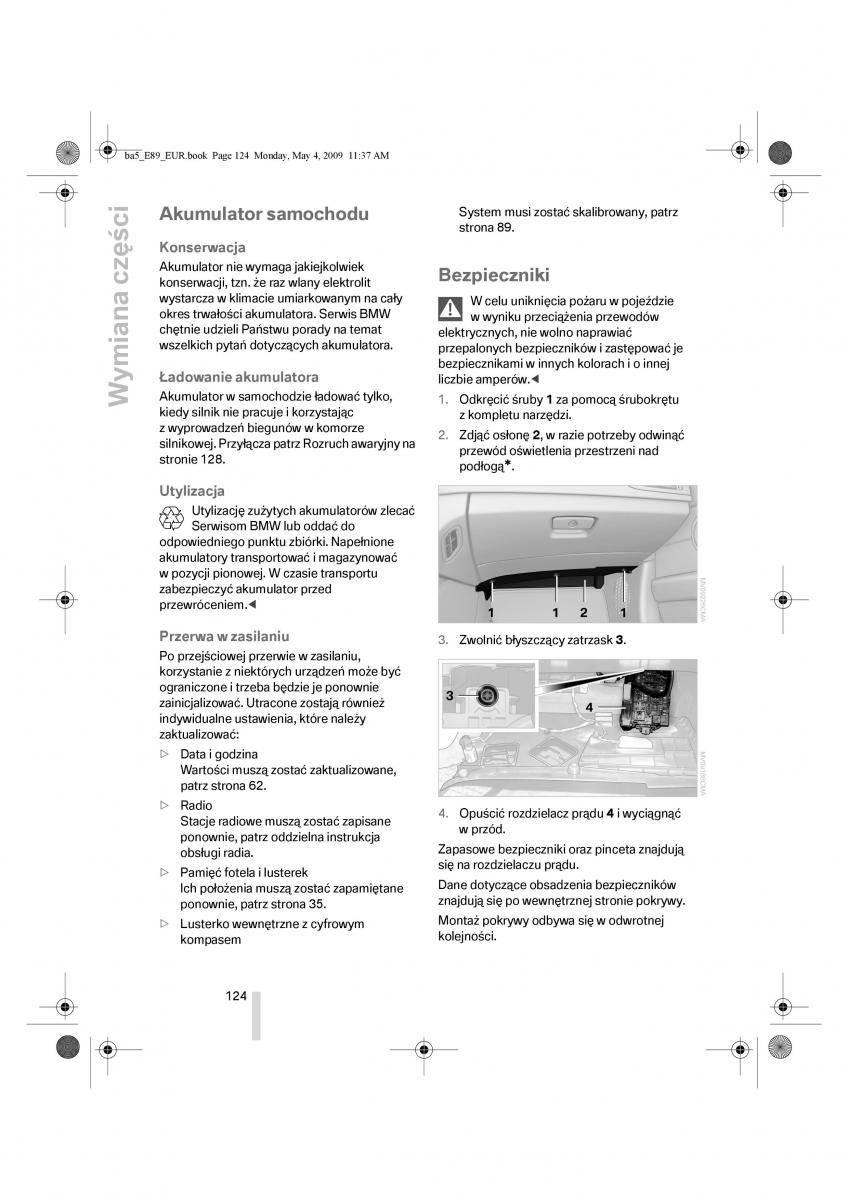 BMW Z4 E89 instrukcja obslugi / page 125