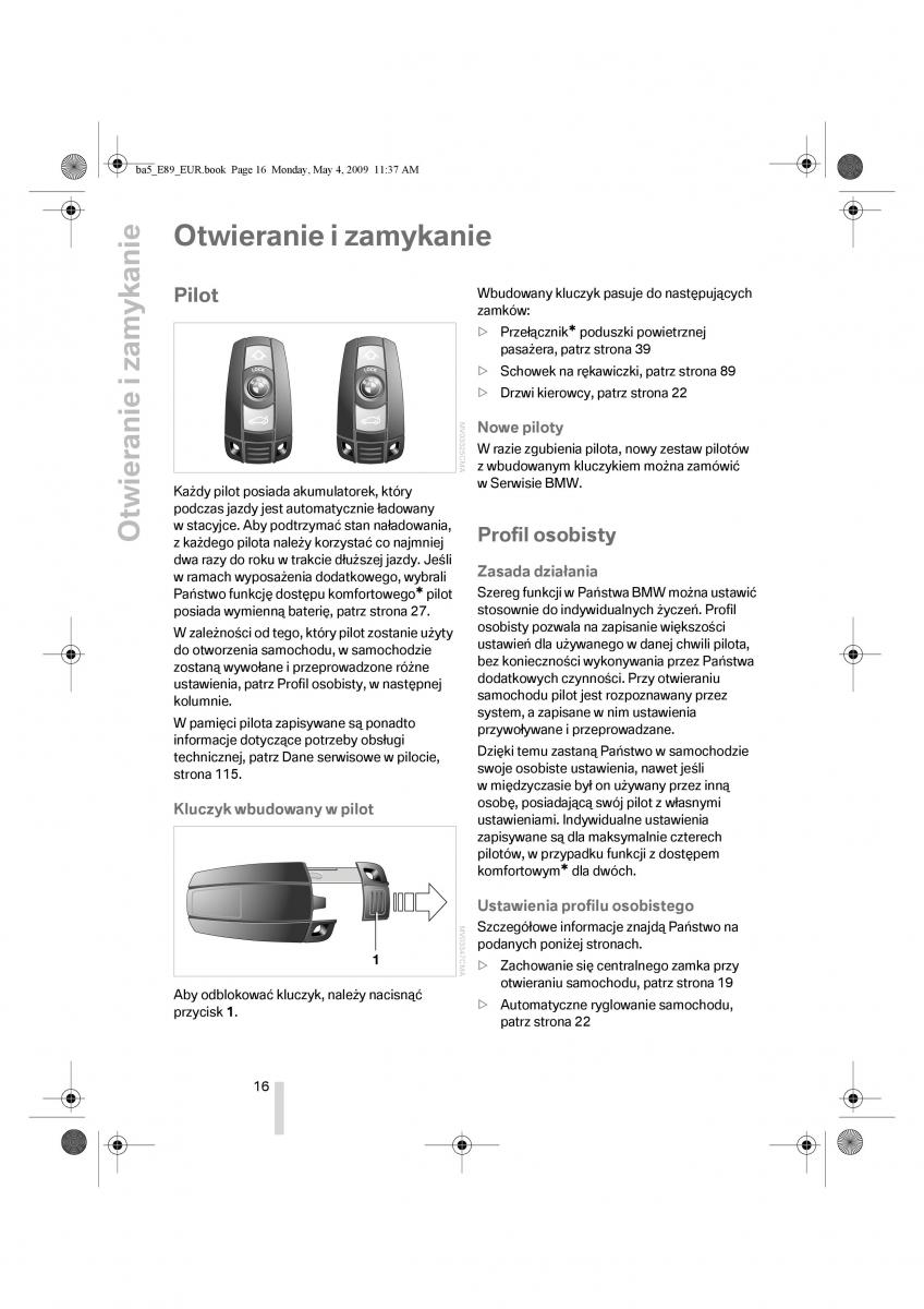 BMW Z4 E89 instrukcja obslugi / page 17