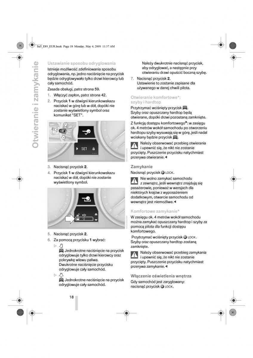 BMW Z4 E89 instrukcja obslugi / page 19