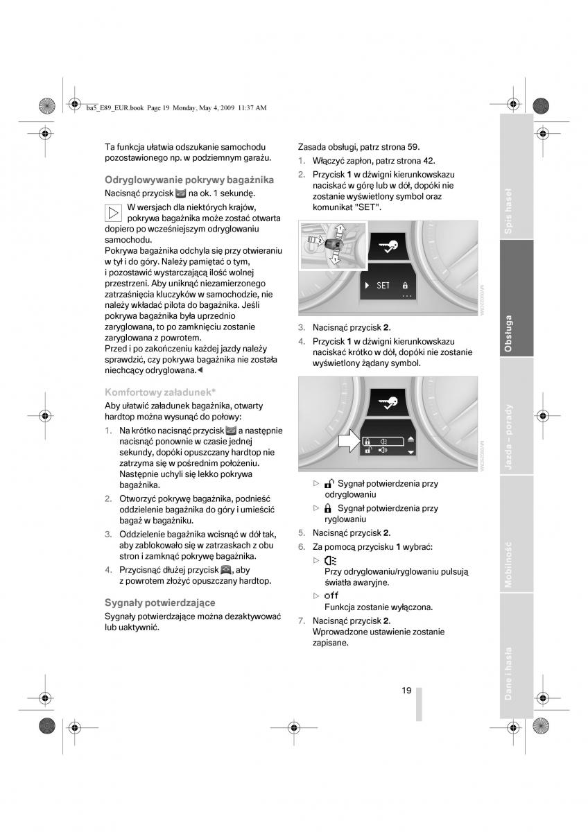 BMW Z4 E89 instrukcja obslugi / page 20